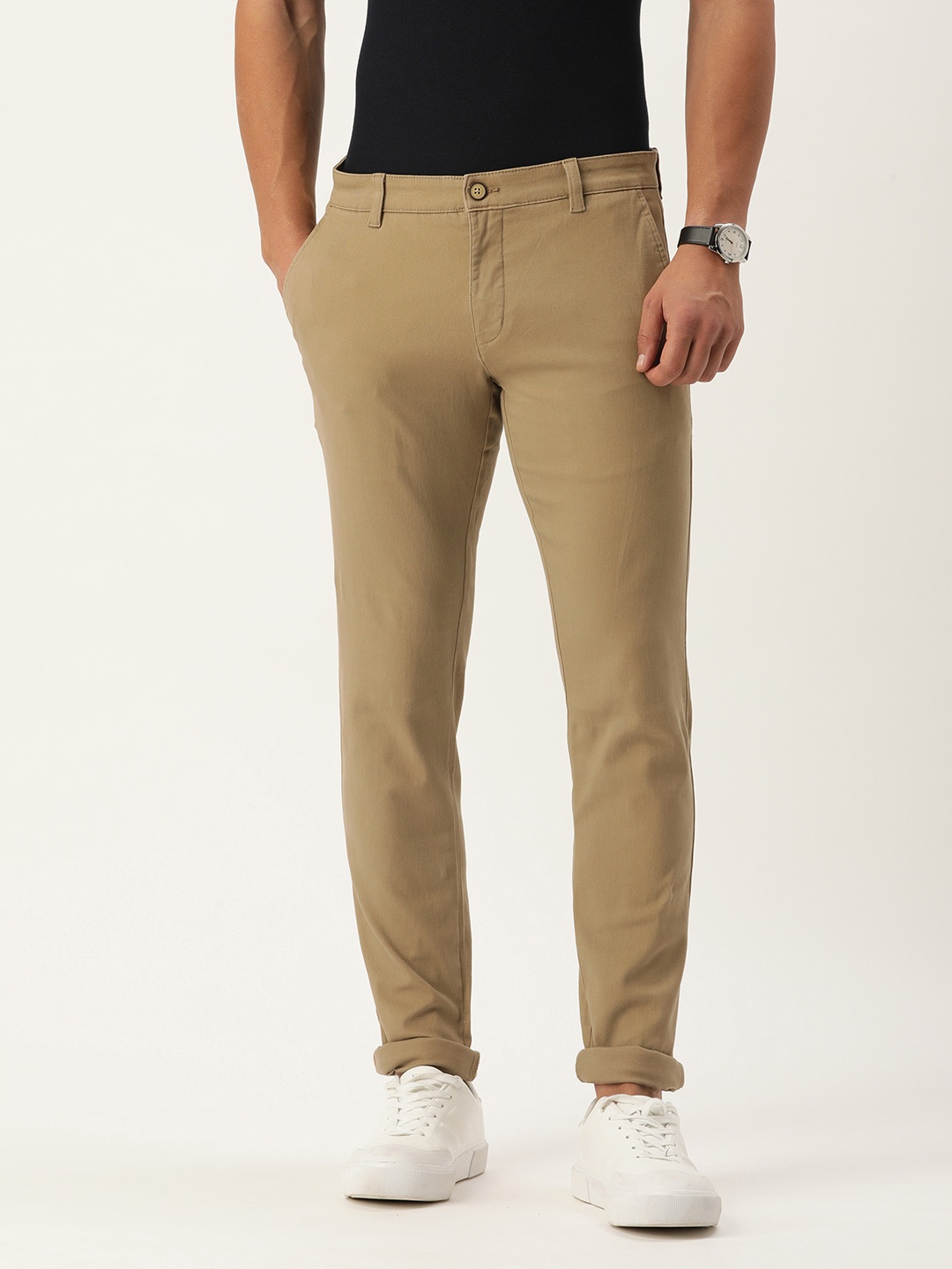 

Parx Men Tapered Fit Chinos Smart Casual Trousers, Khaki