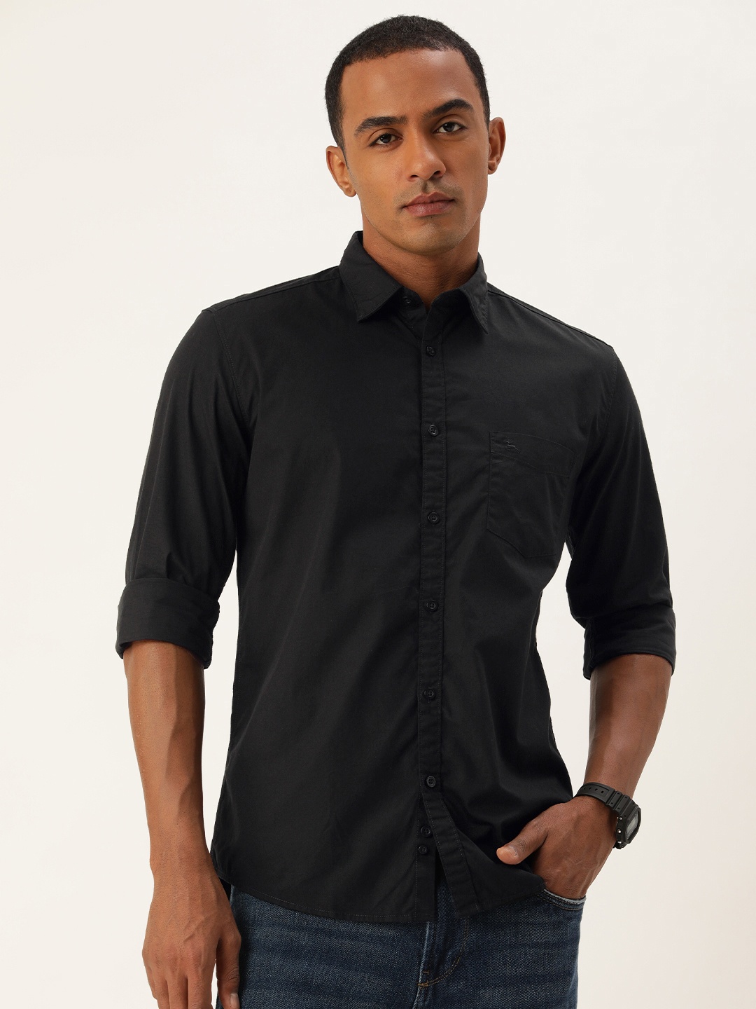 

Parx Solid Pure Cotton Slim Fit Opaque Casual Shirt, Black