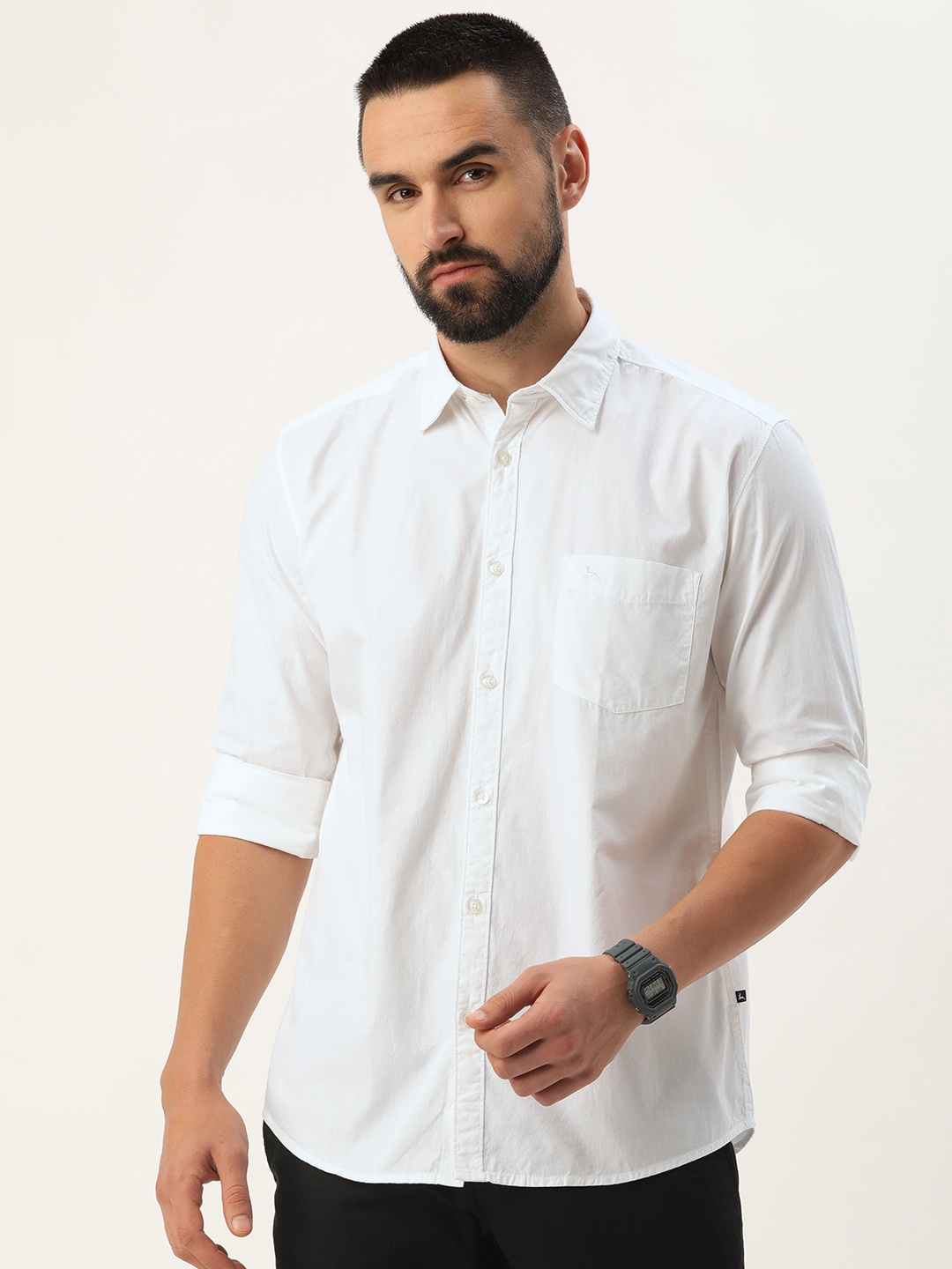 

Parx Solid Pure Cotton Slim Fit Opaque Casual Shirt, White