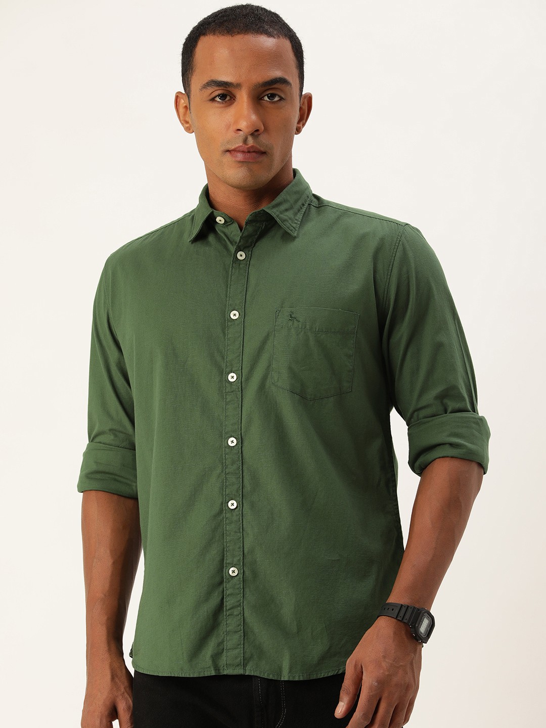 

Parx Solid Slim Fit Pure Cotton Casual Shirt, Green
