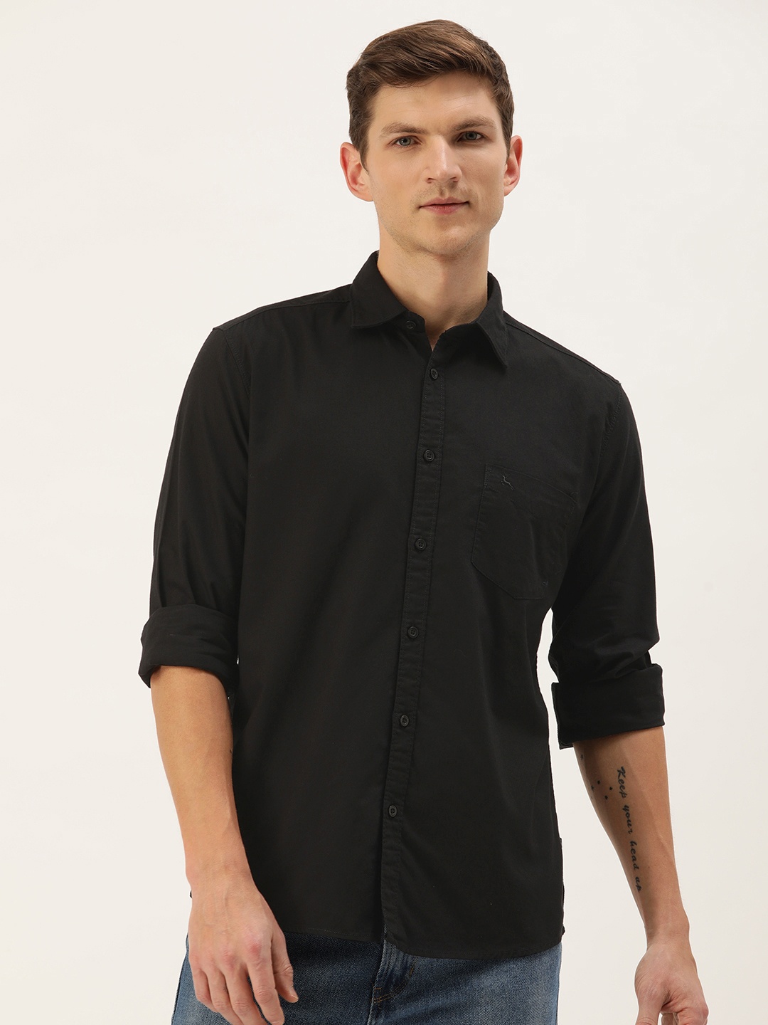 

Parx Men Pure Cotton Slim Fit Casual Shirt, Black