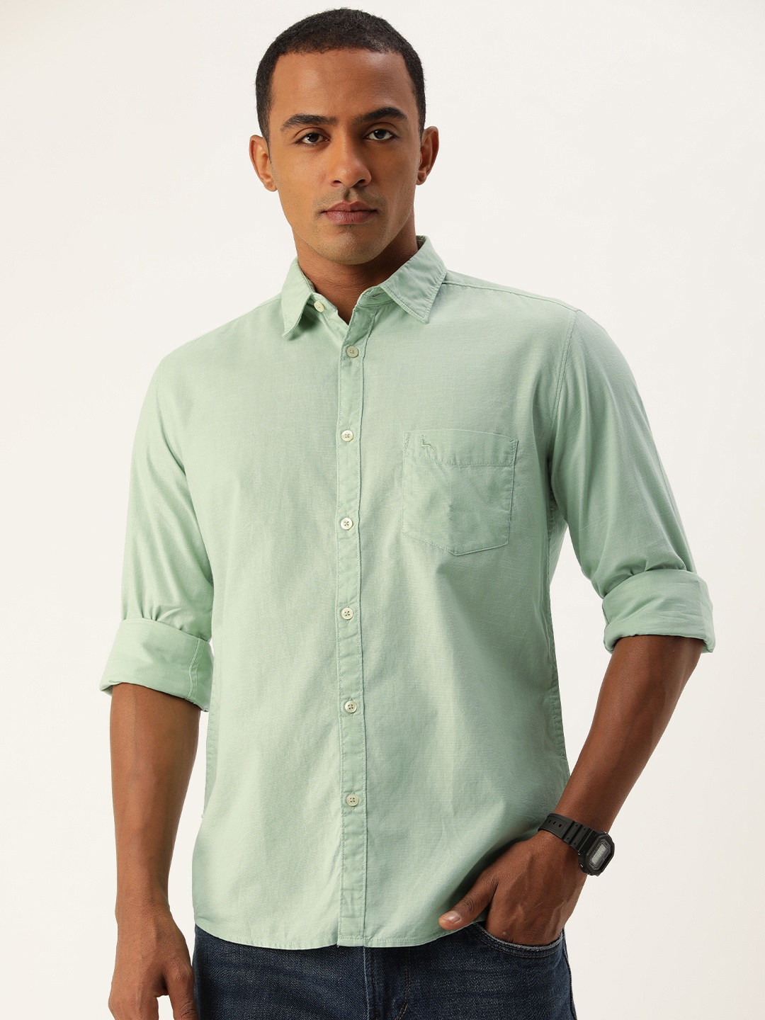 

Parx Solid Pure Cotton Slim Fit Opaque Casual Shirt, Green