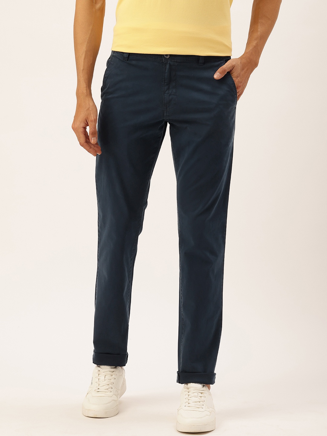 

Parx Men Tapered Fit Low-Rise Chinos Trousers, Navy blue