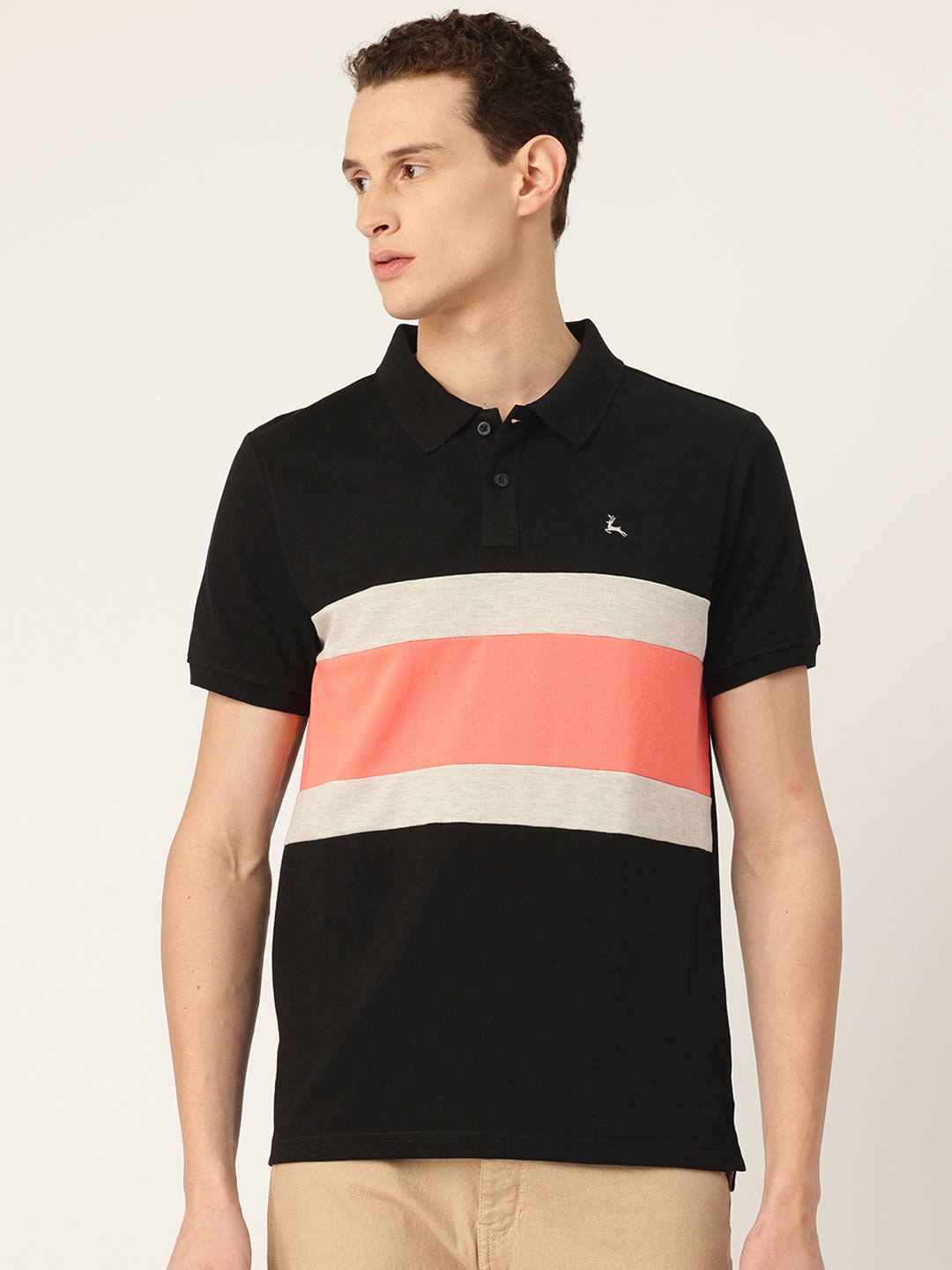 

Parx Colourblocked Polo Collar T-shirt, Black