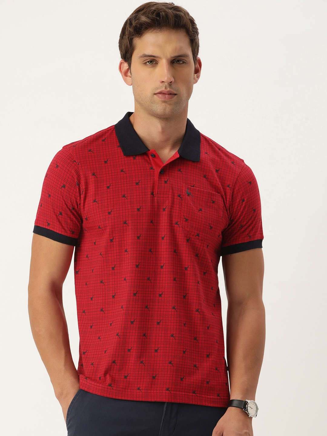 

Parx Checked Polo Collar Pure Cotton Pockets T-shirt, Red