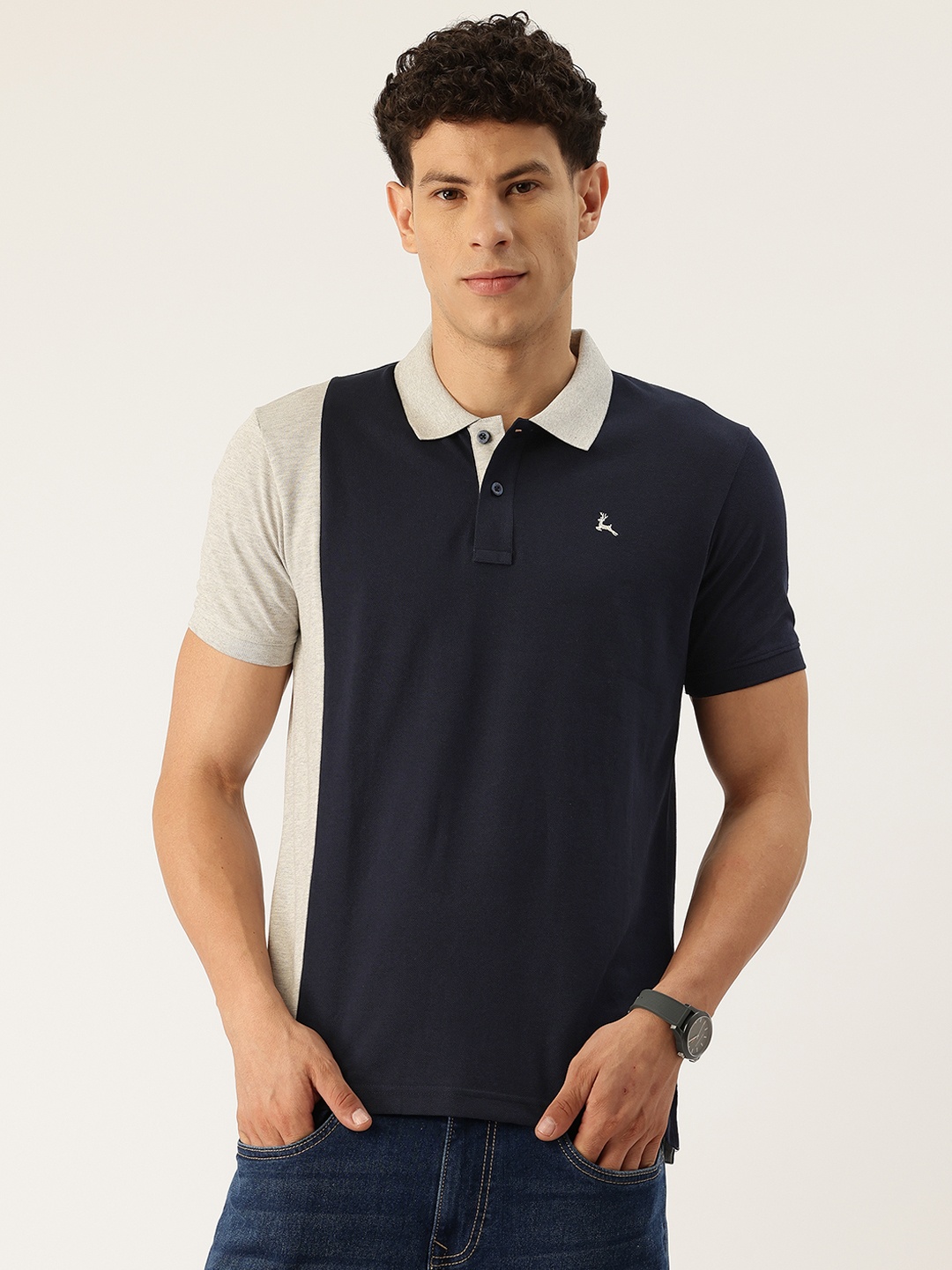 

Parx Colourblocked Polo Collar T-shirt, Navy blue