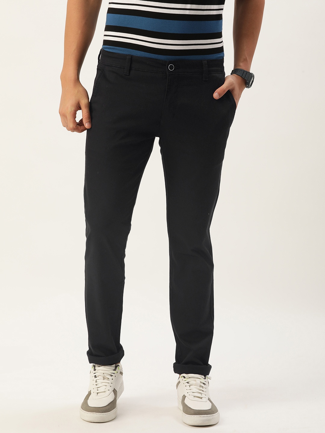 

Parx Men Textured Slim Fit Trousers, Black