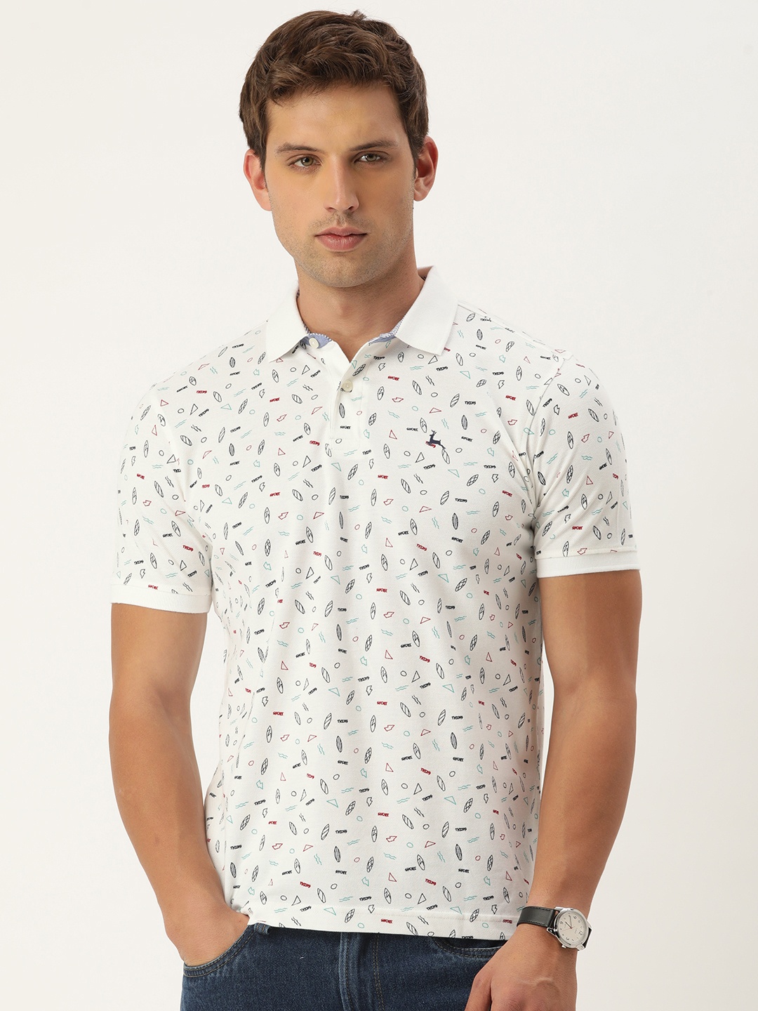 

Parx Printed Polo Collar Pure Cotton T-shirt, White