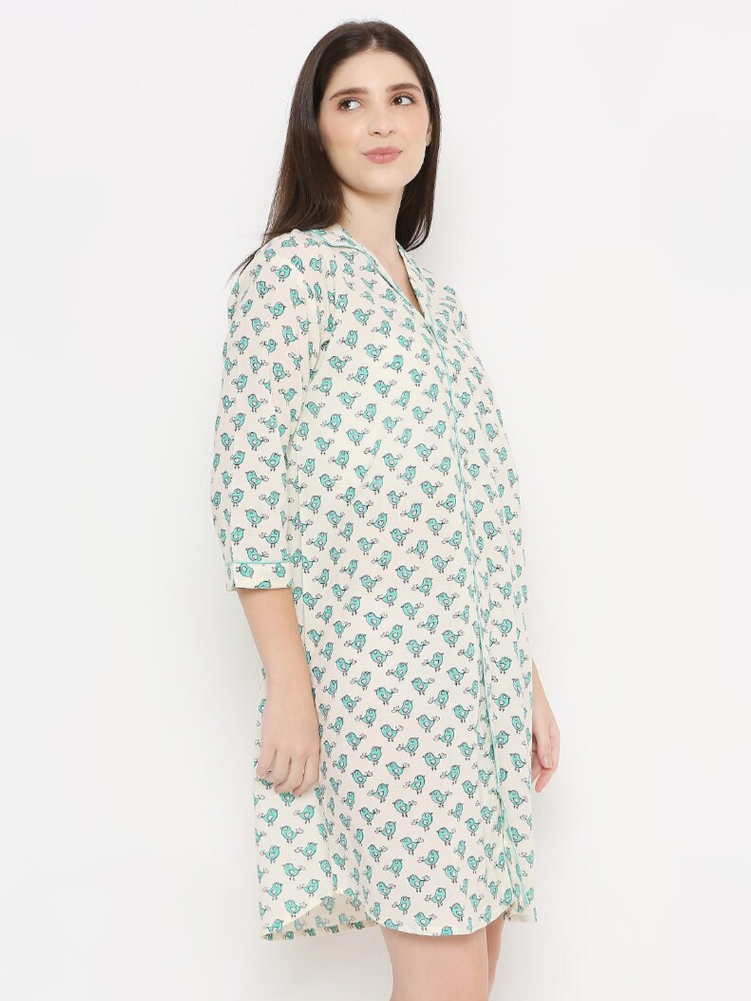 

Sand Dune Conversational Printed Pure Cotton Nightdress, Cream