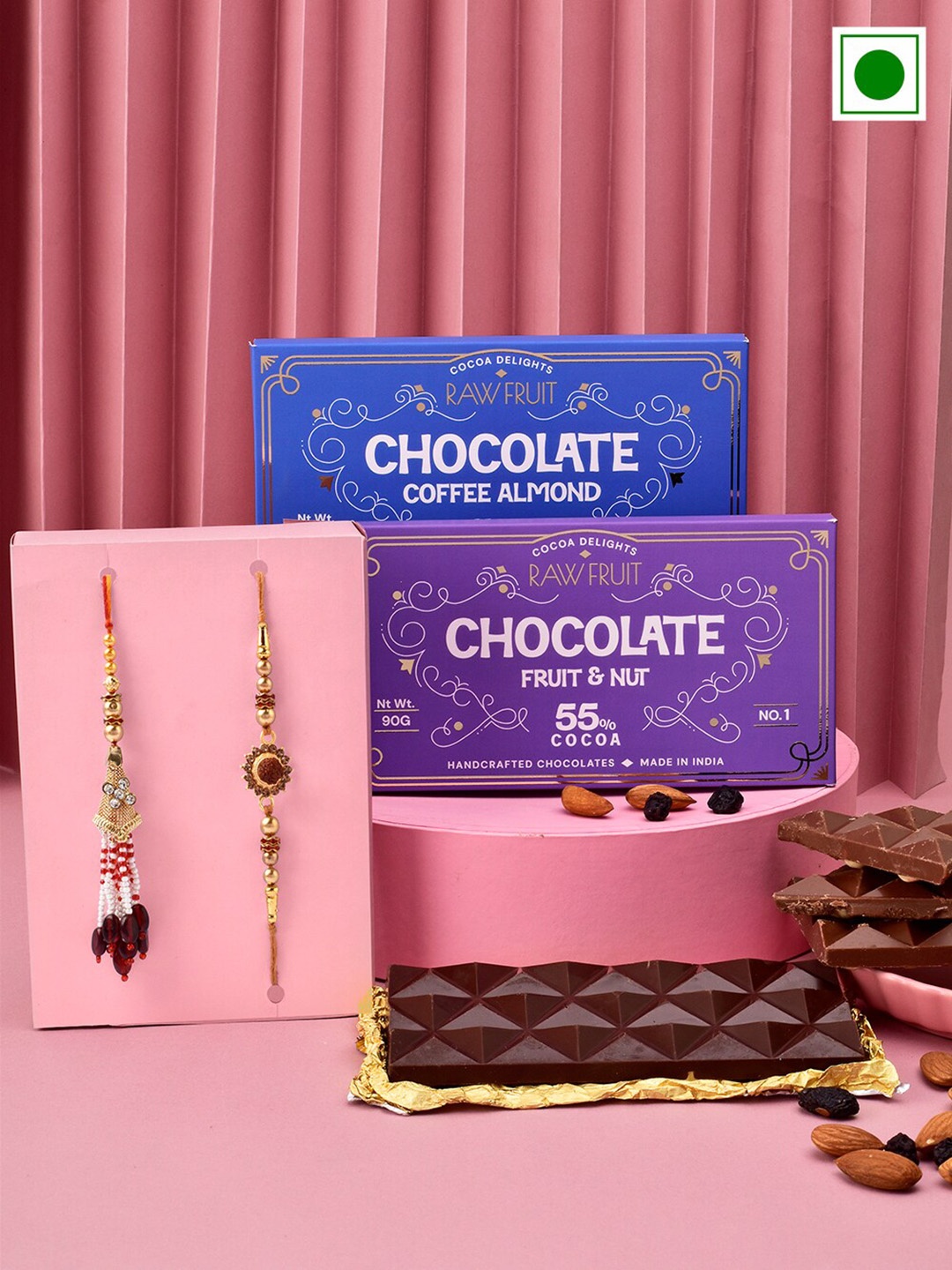 

RawFruit Bhaiya Bhabhi Rakhi Set, Gold