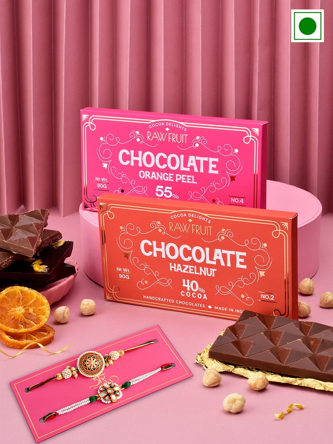 

RawFruit Set Of 2 Chocolates with 2 Rakhi - 180g, Multi