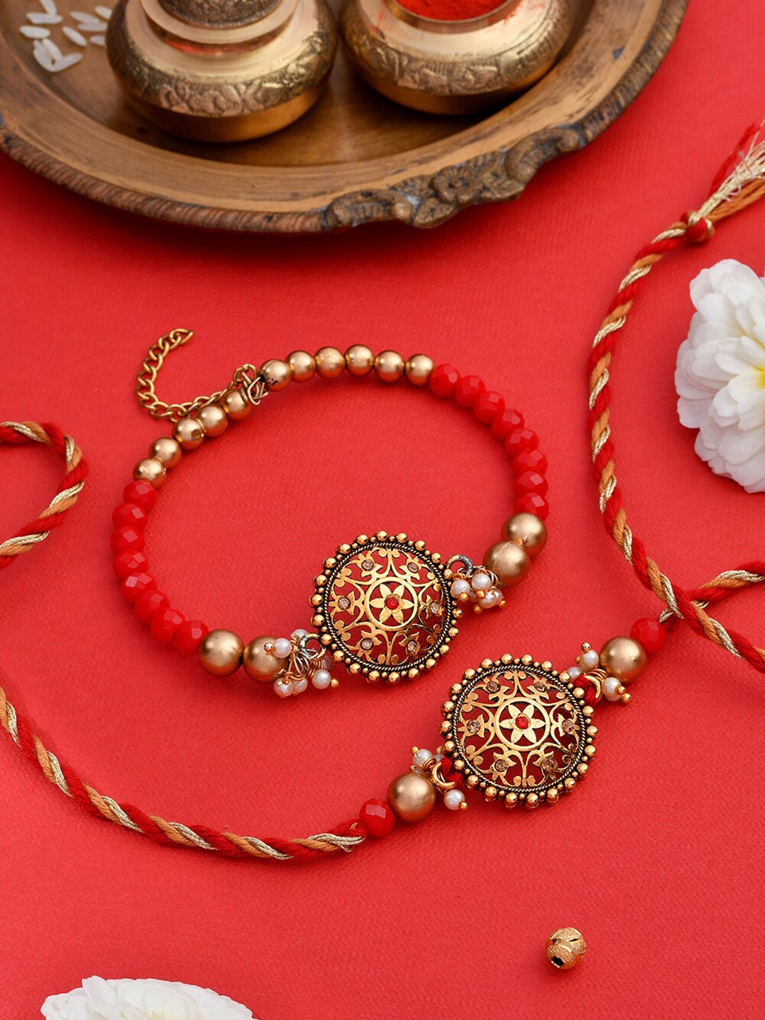 

RawFruit Set Of 3 Coverture Chocolates With Bhai Bhabhi Rakhi, Gold