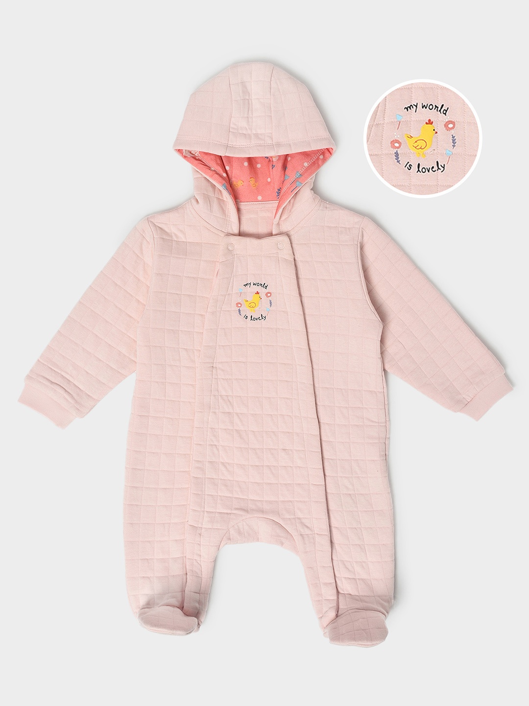 

MiArcus Infants Hooded Qulited Romper, Pink
