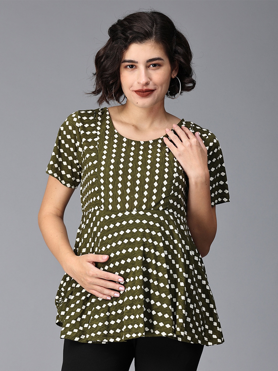 

The Mom Store Green Print Cotton Top