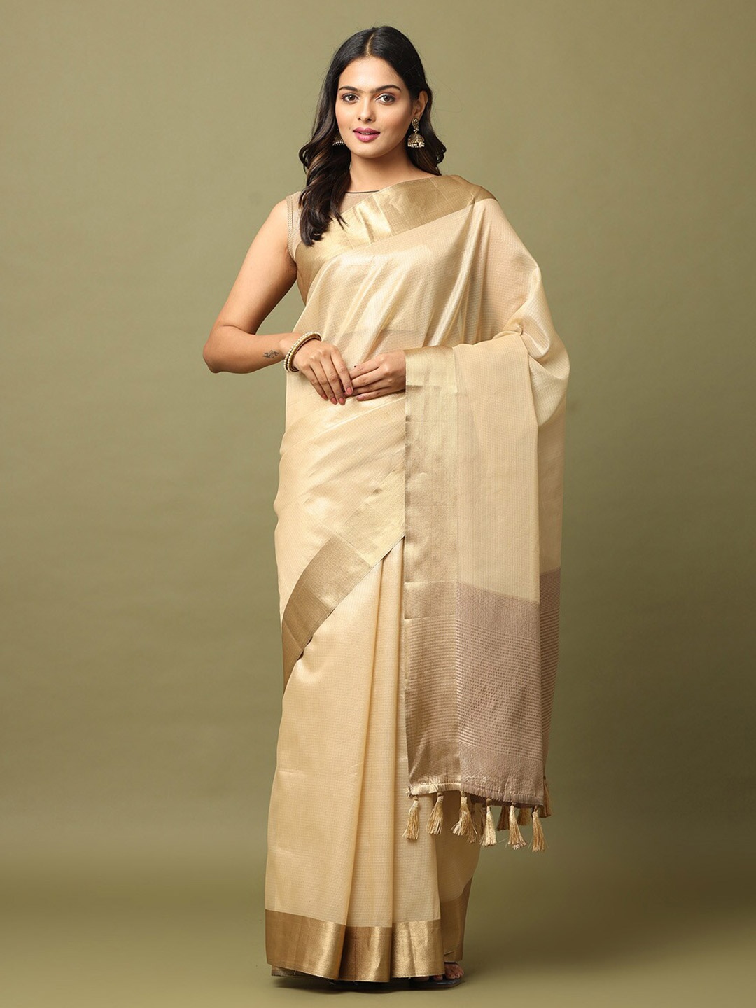 

VASTRANAND Woven Design Zari Tissue Kota Saree, Gold