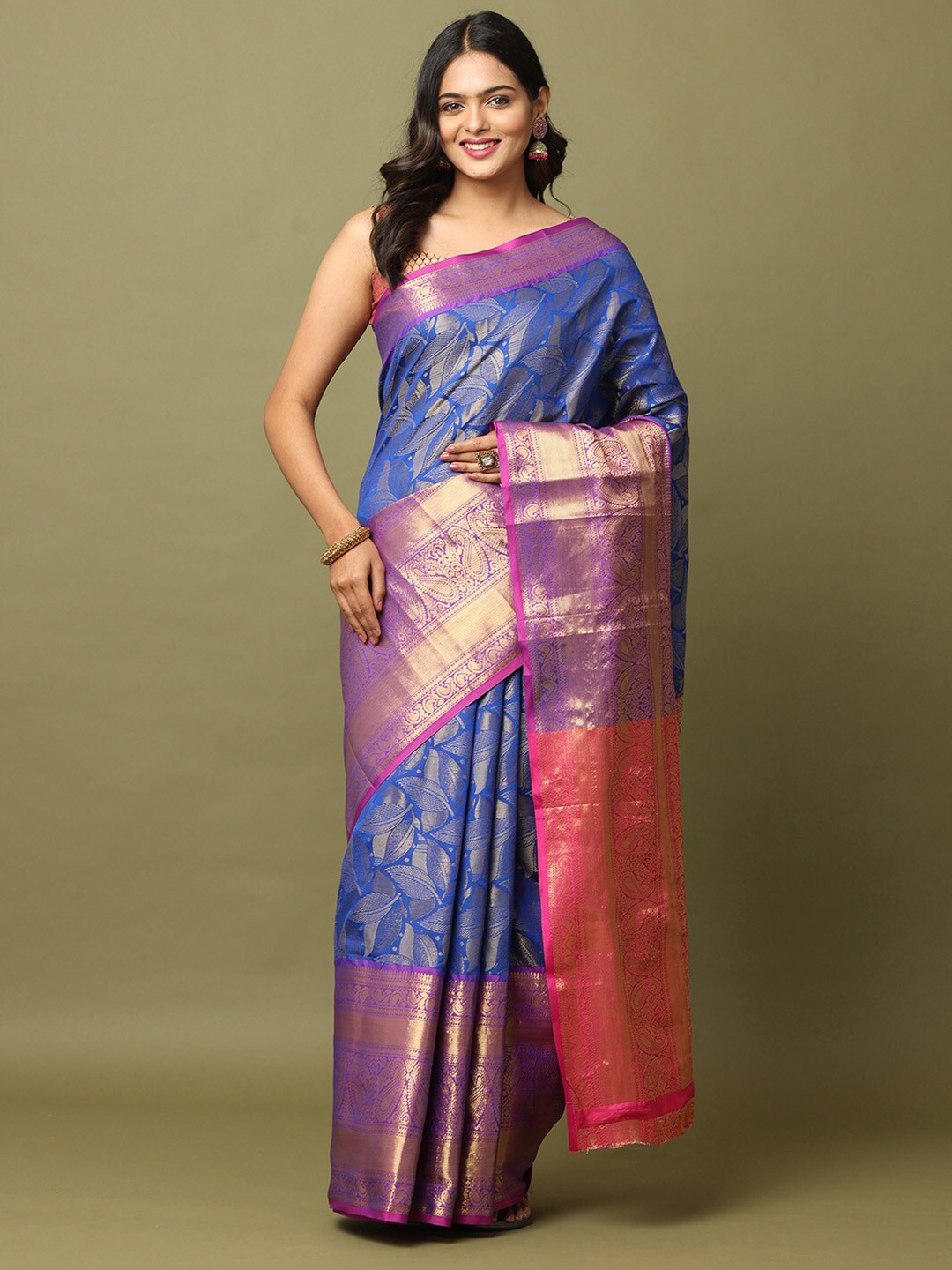 

VASTRANAND Woven Design Zari Silk Blend Banarasi Saree, Blue