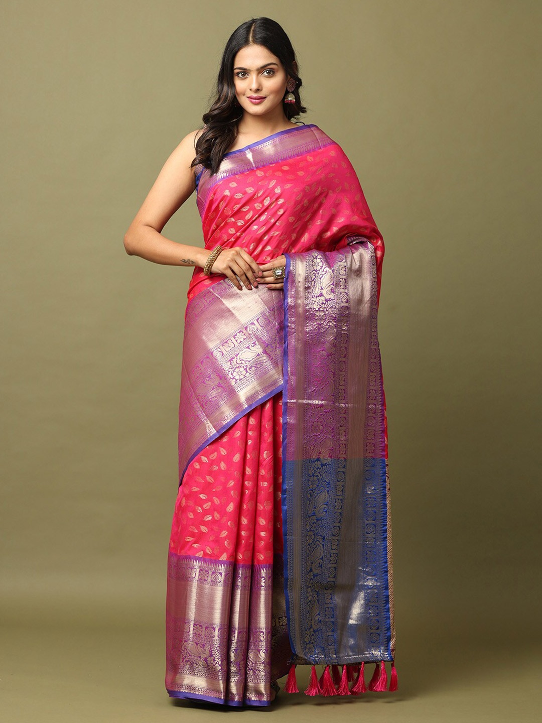 

VASTRANAND Woven Design Zari Silk Blend Banarasi Saree, Pink