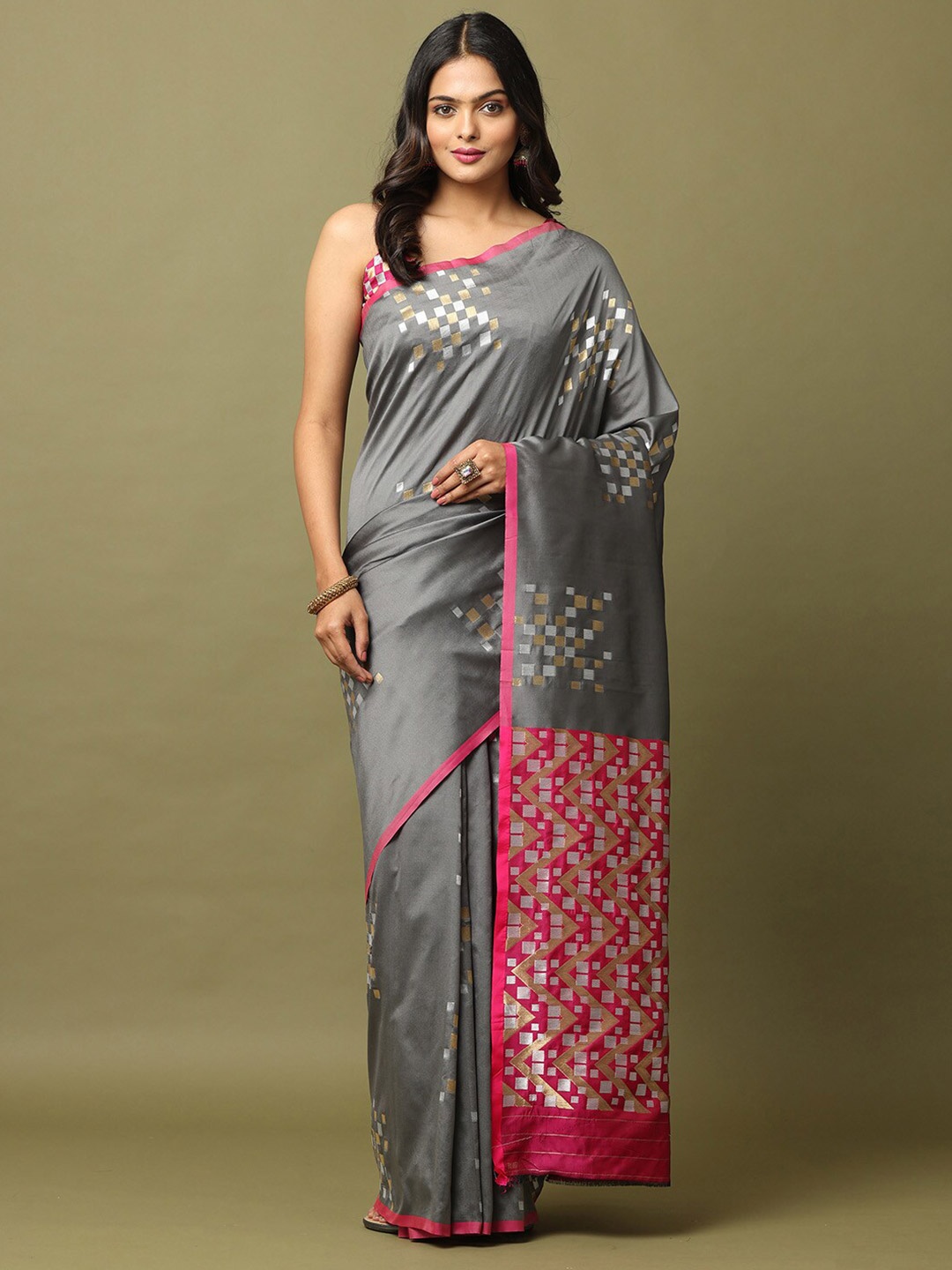 

VASTRANAND Woven Design Zari Banarasi Saree, Grey