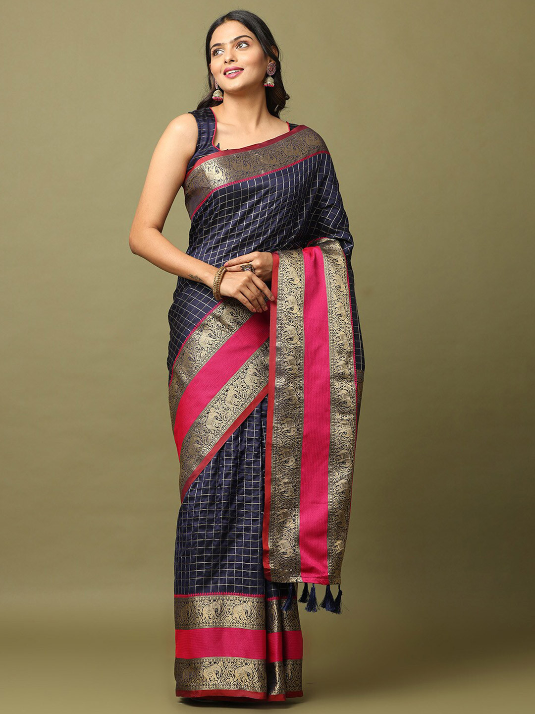 

VASTRANAND Woven Design Zari Banarasi Saree, Navy blue