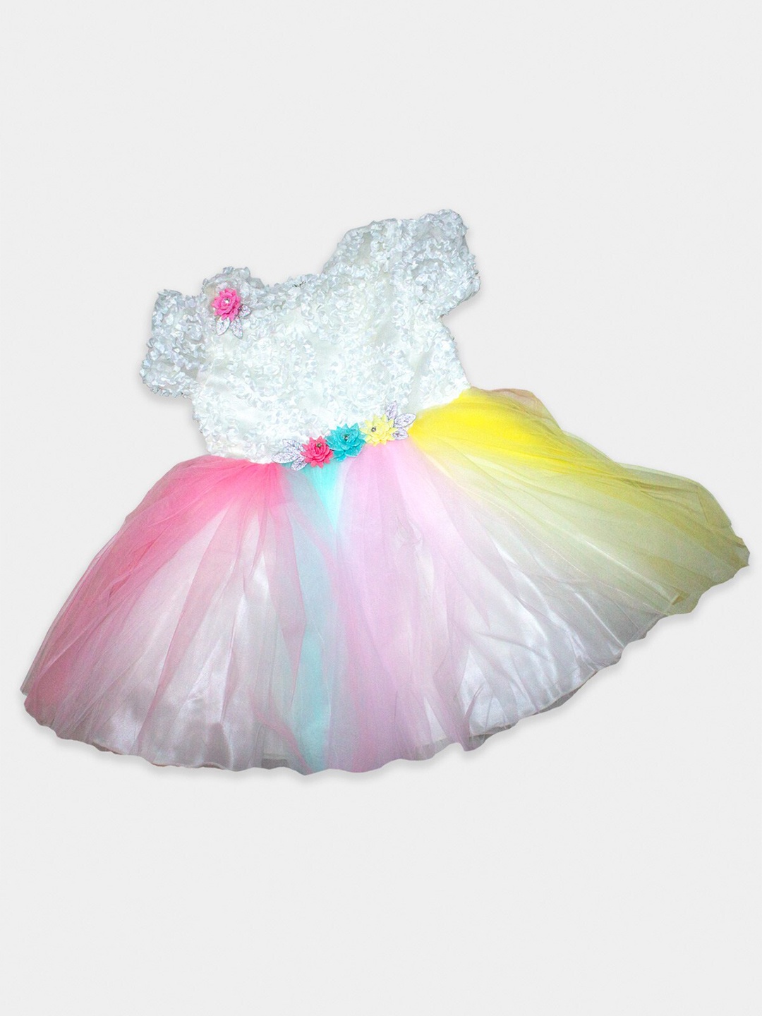 

Born Babies Girls Self Design Gathered Or Pleated Cotton Fit & Flare Dress, White