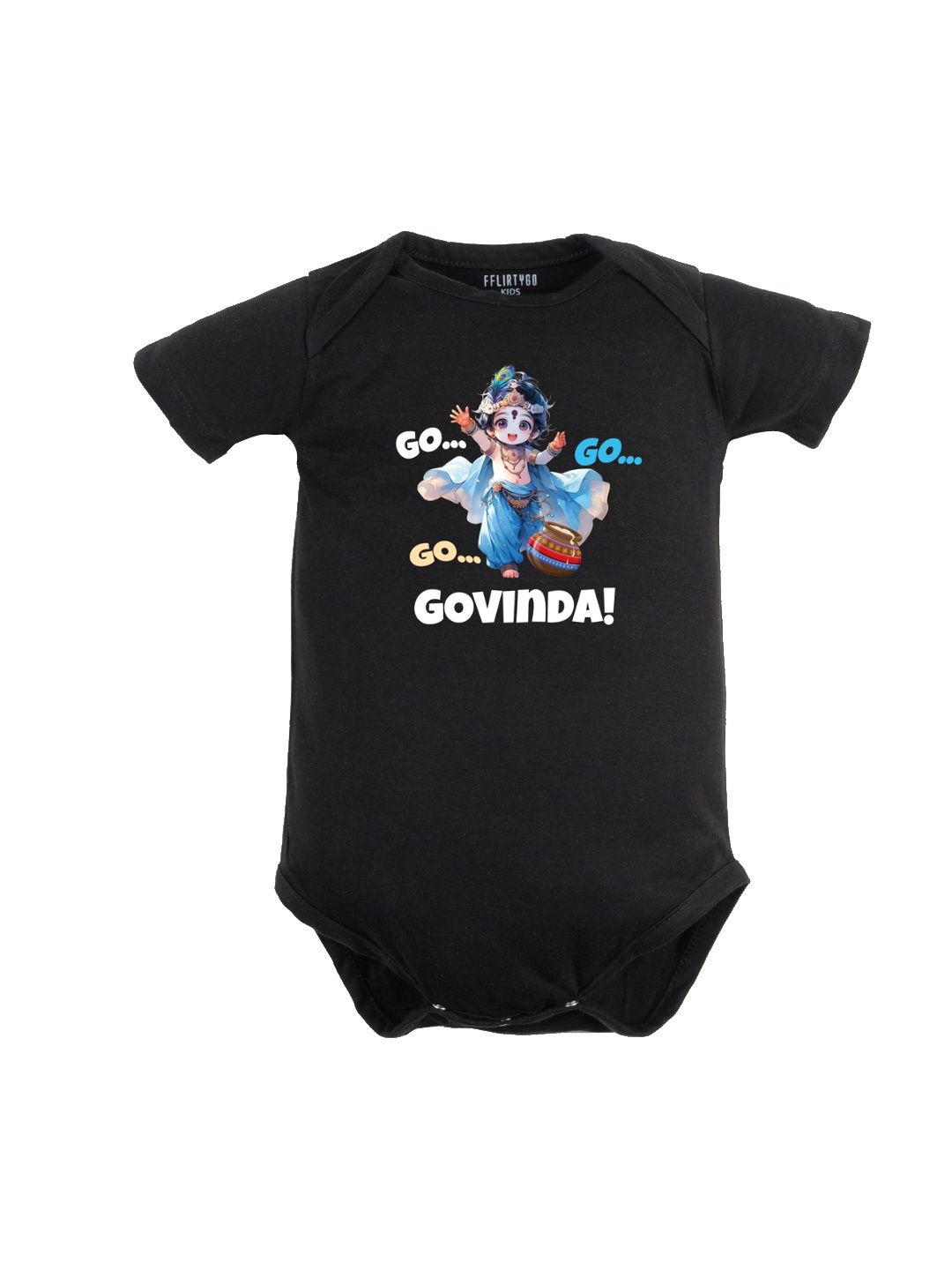 

FFLIRTYGO Infant Janmastami-Printed Pure-Cotton Bodysuit, Black
