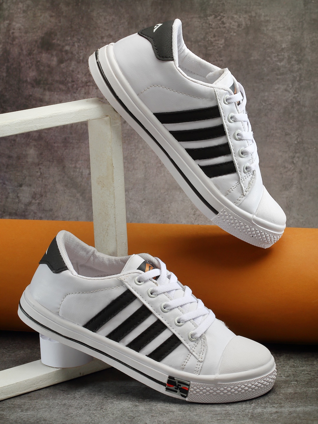 

ASIAN Women Striped Lace-Up Sneakers, White