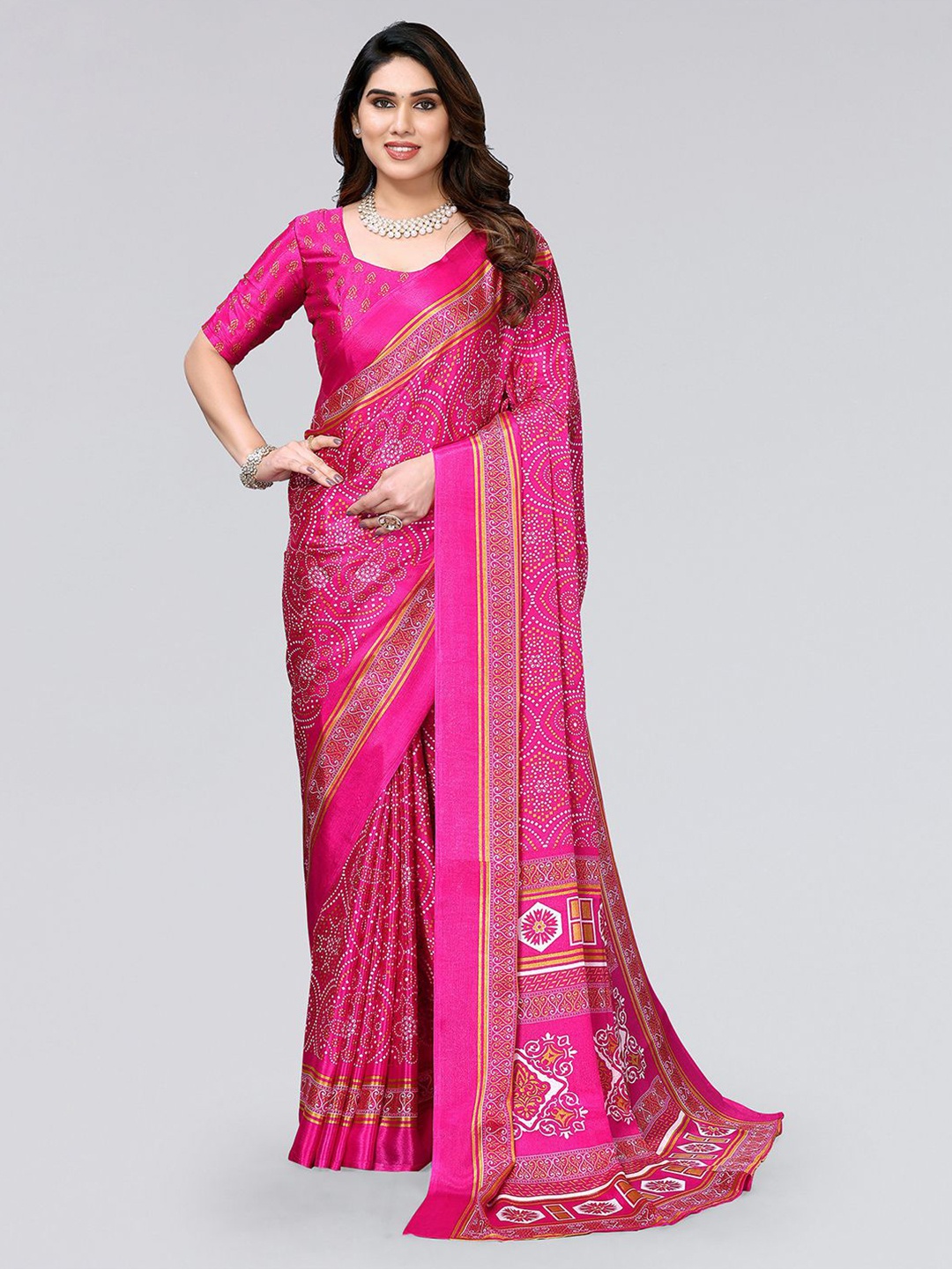 

KALINI Bandhani Saree, Pink