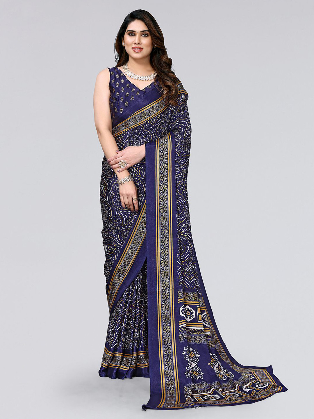 

KALINI Bandhani Saree, Navy blue