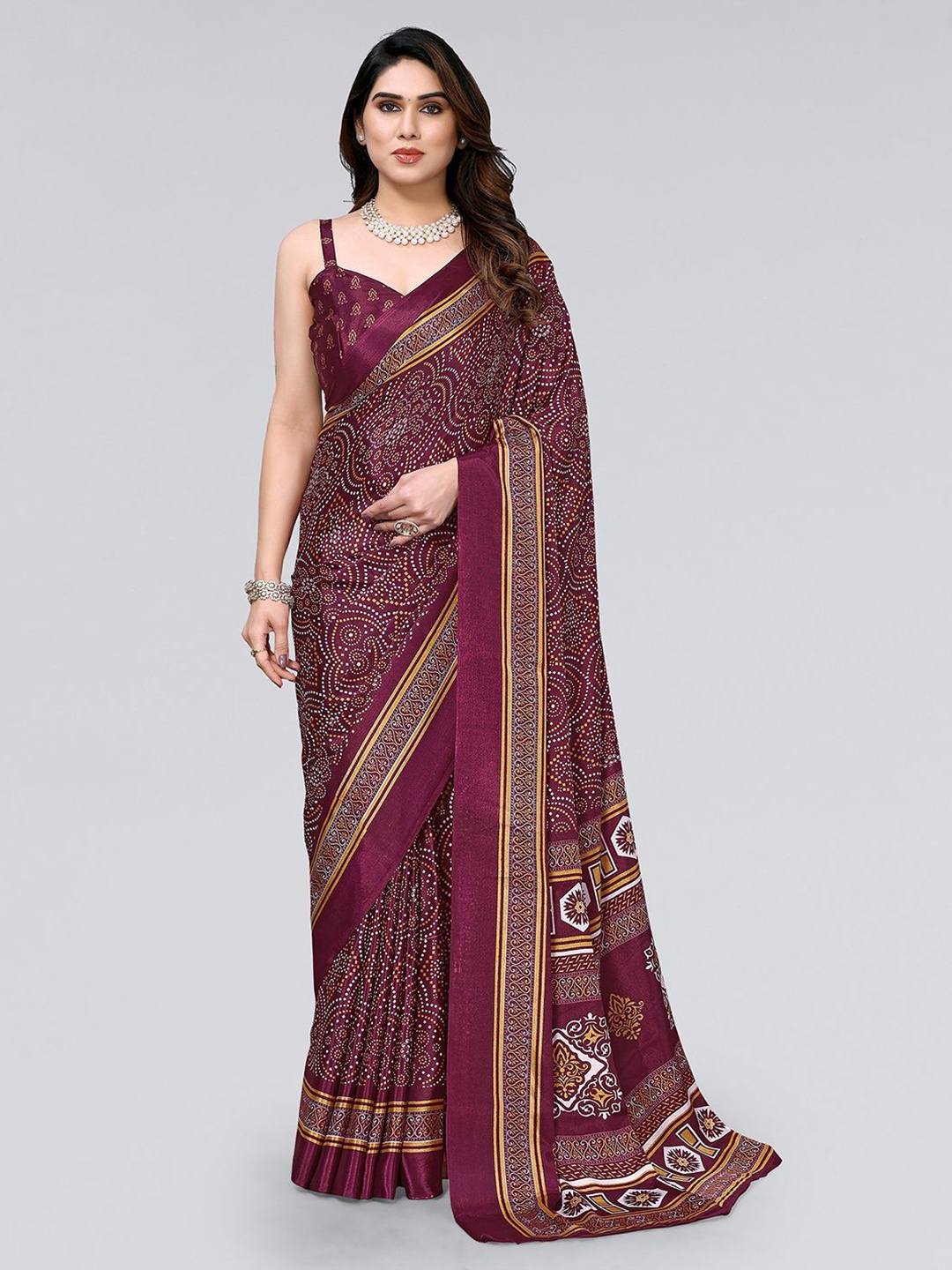 

KALINI Bandhani Saree, Purple