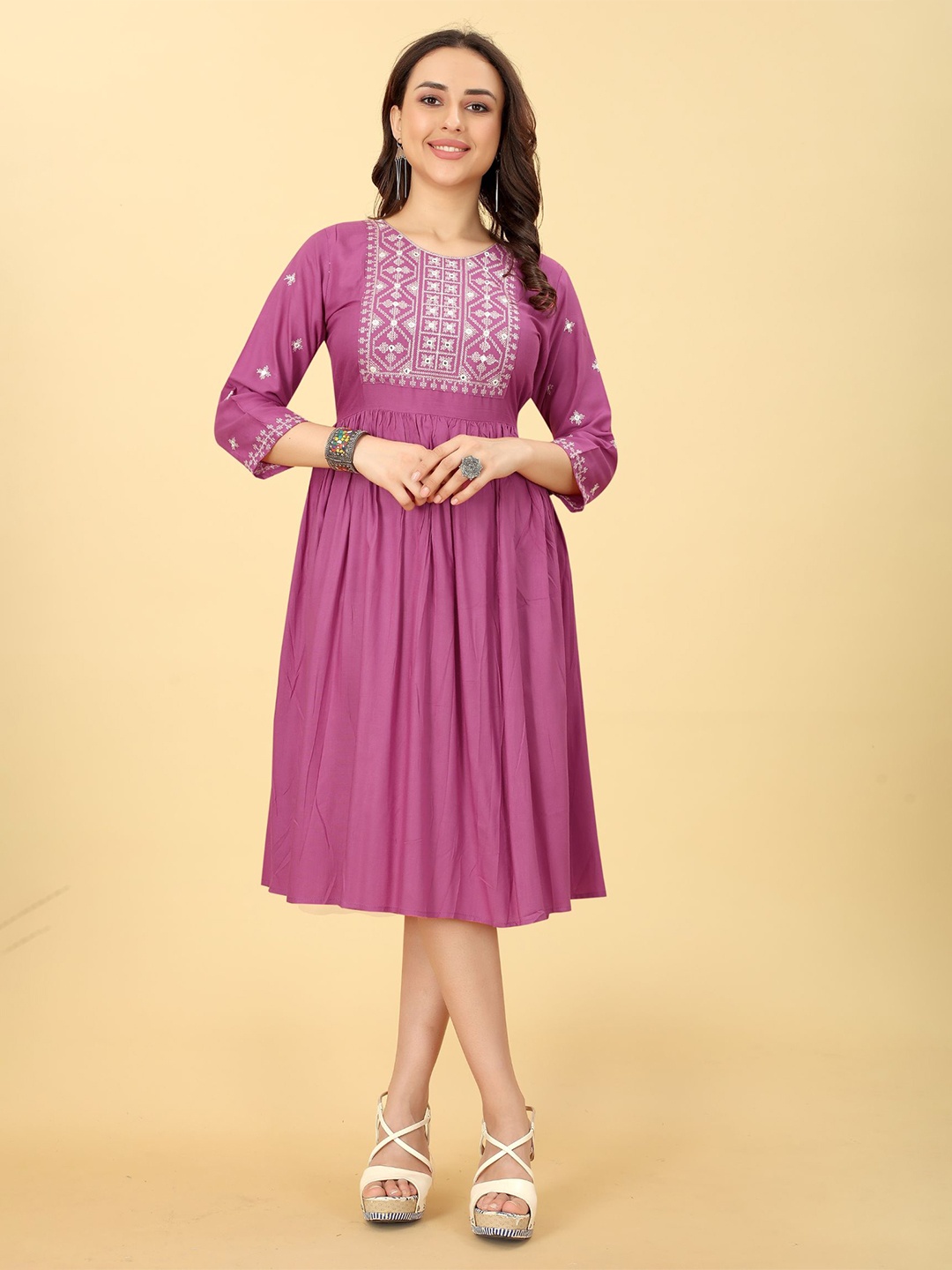 

KALINI Ethnic Motifs Embroidered Embellished Ethnic Dress, Pink