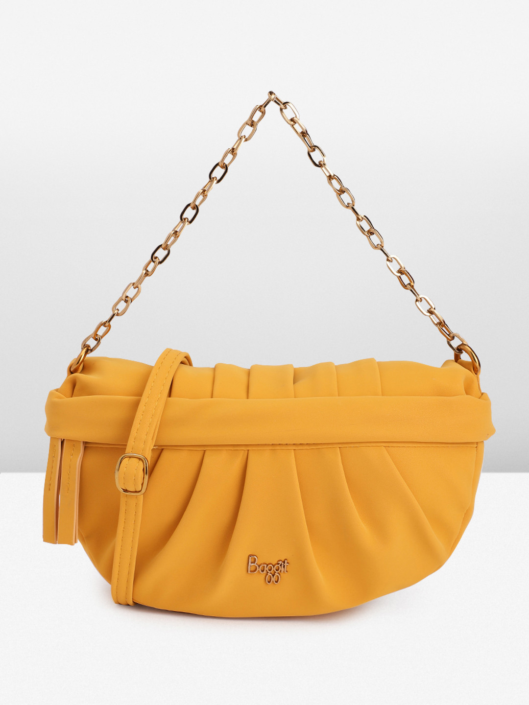 

Baggit Solid PU Half Moon Handheld Bag with Gathered Or Pleated Detail, Yellow