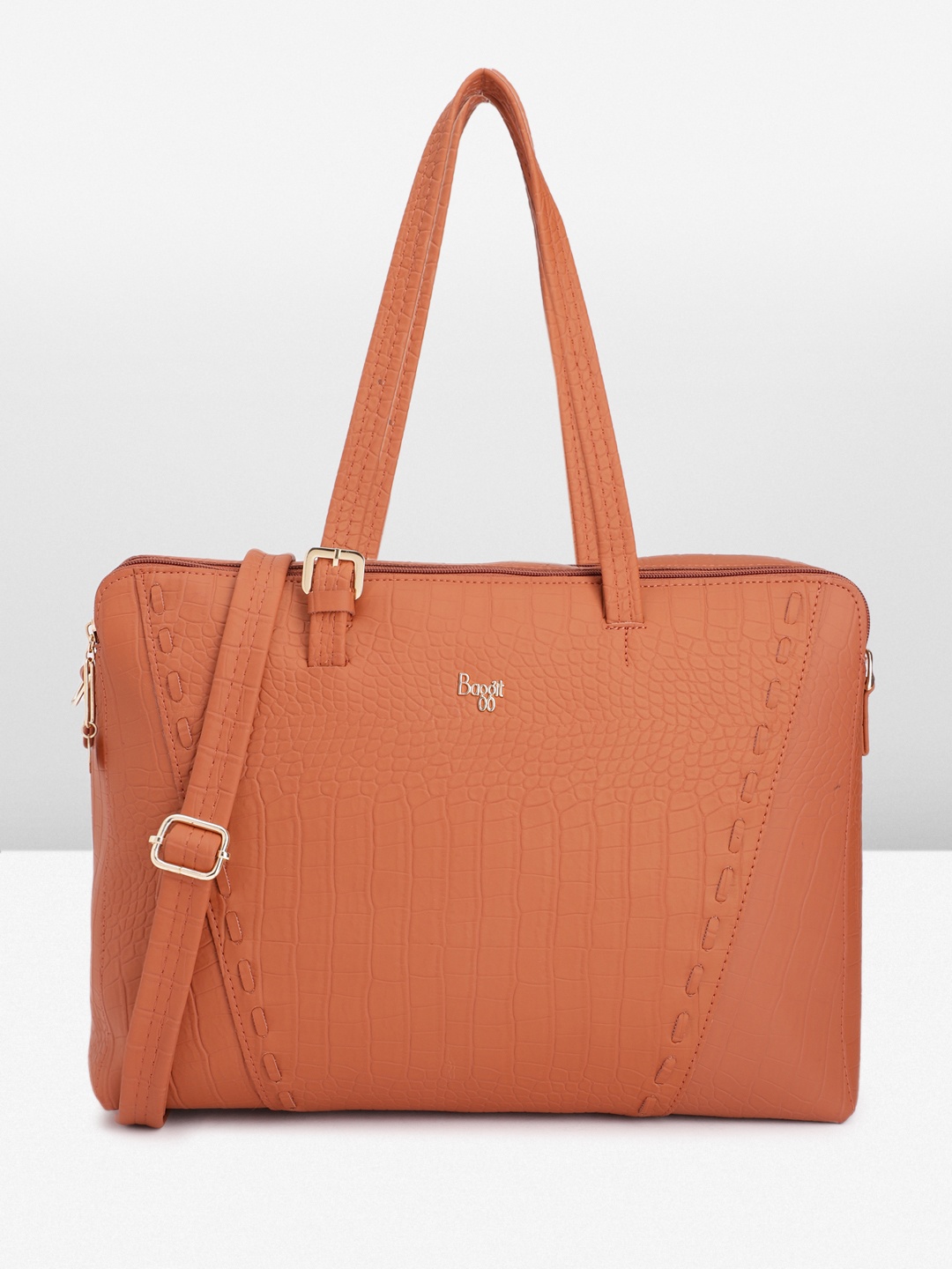 

Baggit Crocodile Textured PU Oversized Structured Shoulder Bag, Rust