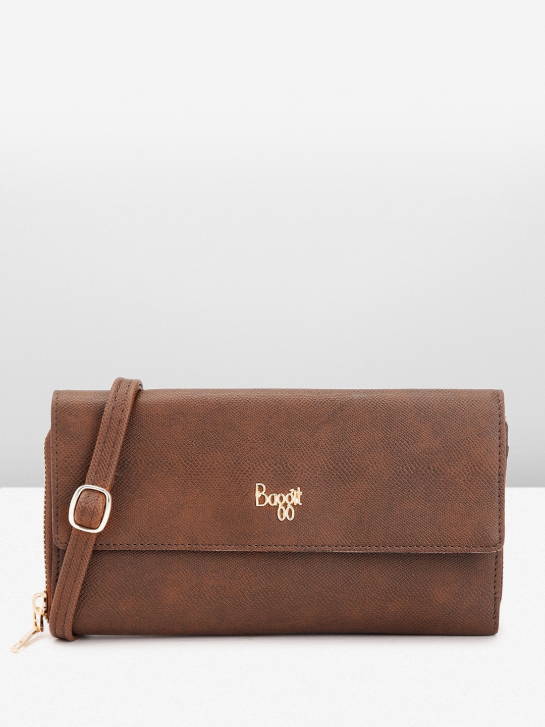 

Baggit Women Snakeskin Textured Envelope & Zip Around Wallet with SIM Card Holders, Brown