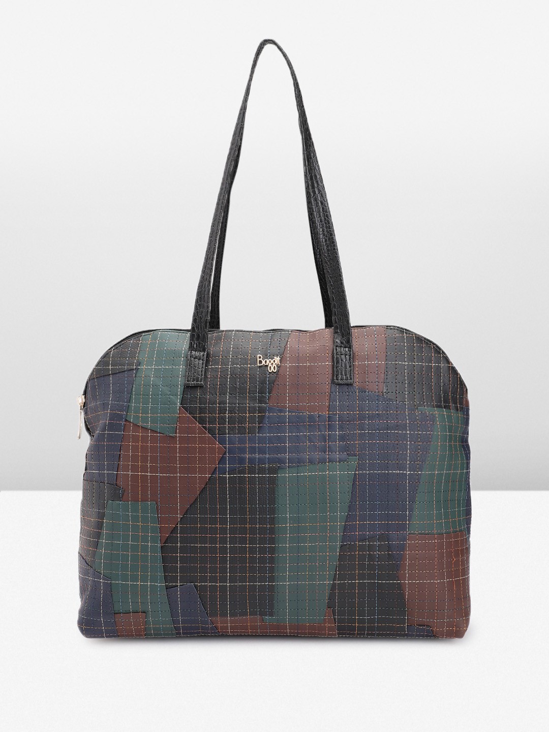 

Baggit Colourblocked Self Checked & Textured Oversized Shoulder Bag With Patchwork, Black