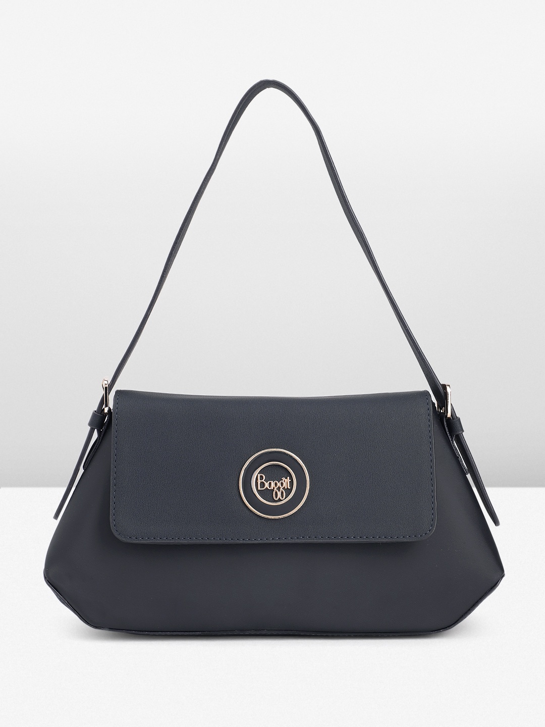 

Baggit Solid Structured Baguette Bag, Navy blue