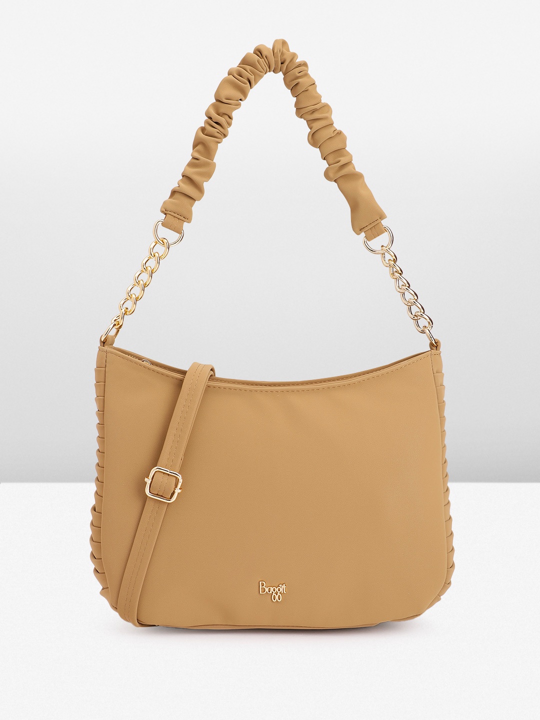 

Baggit Sides Pleated Structured Shoulder Bag, Camel brown