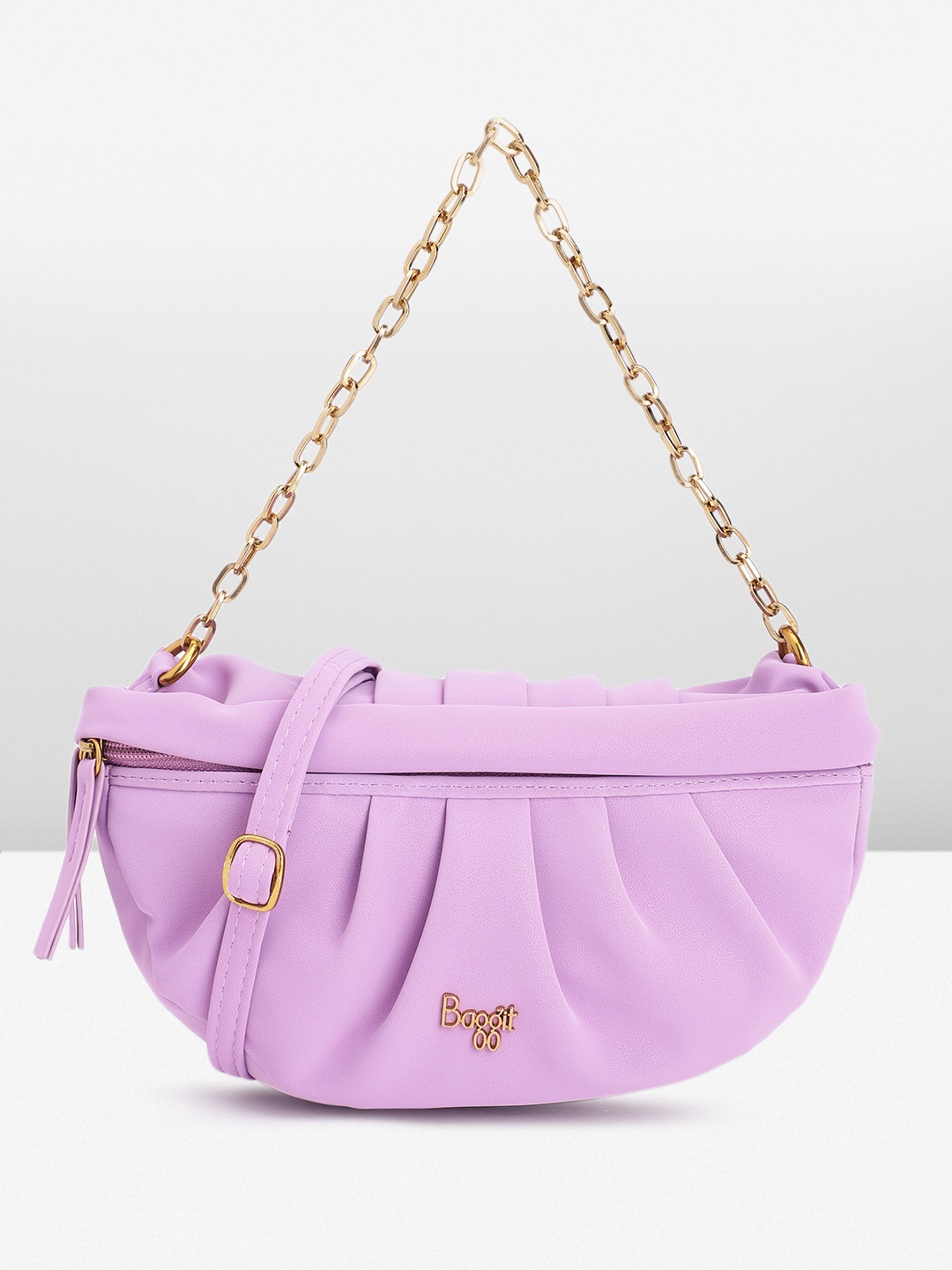 

Baggit Solid PU Half Moon Handheld Bag With Pleated Detail, Purple