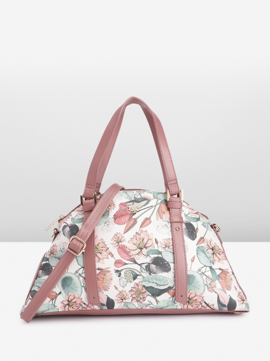 

Baggit Floral Print PU Structured Handheld Bag, Mauve