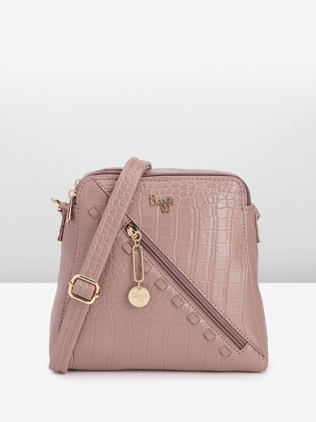 

Baggit Animal Textured Structured Sling Bag, Mauve