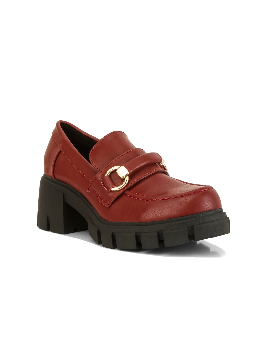 

London Rag Women Platform Heel Horsebit Loafers, Burgundy