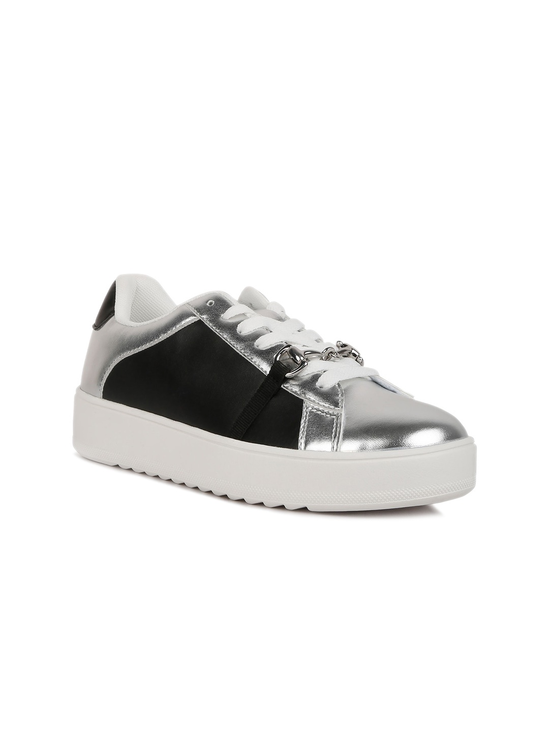 

London Rag Women Colourblocked Comfort Insole Metallic Sneakers, Silver