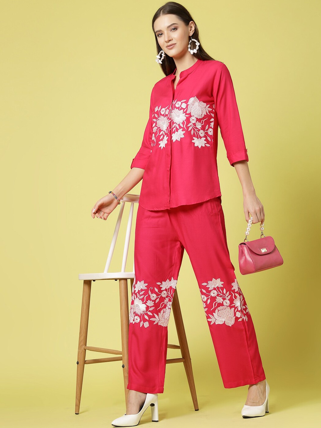 

Molly & Michel Pure Cotton Embroidered Top With Trouser, Red