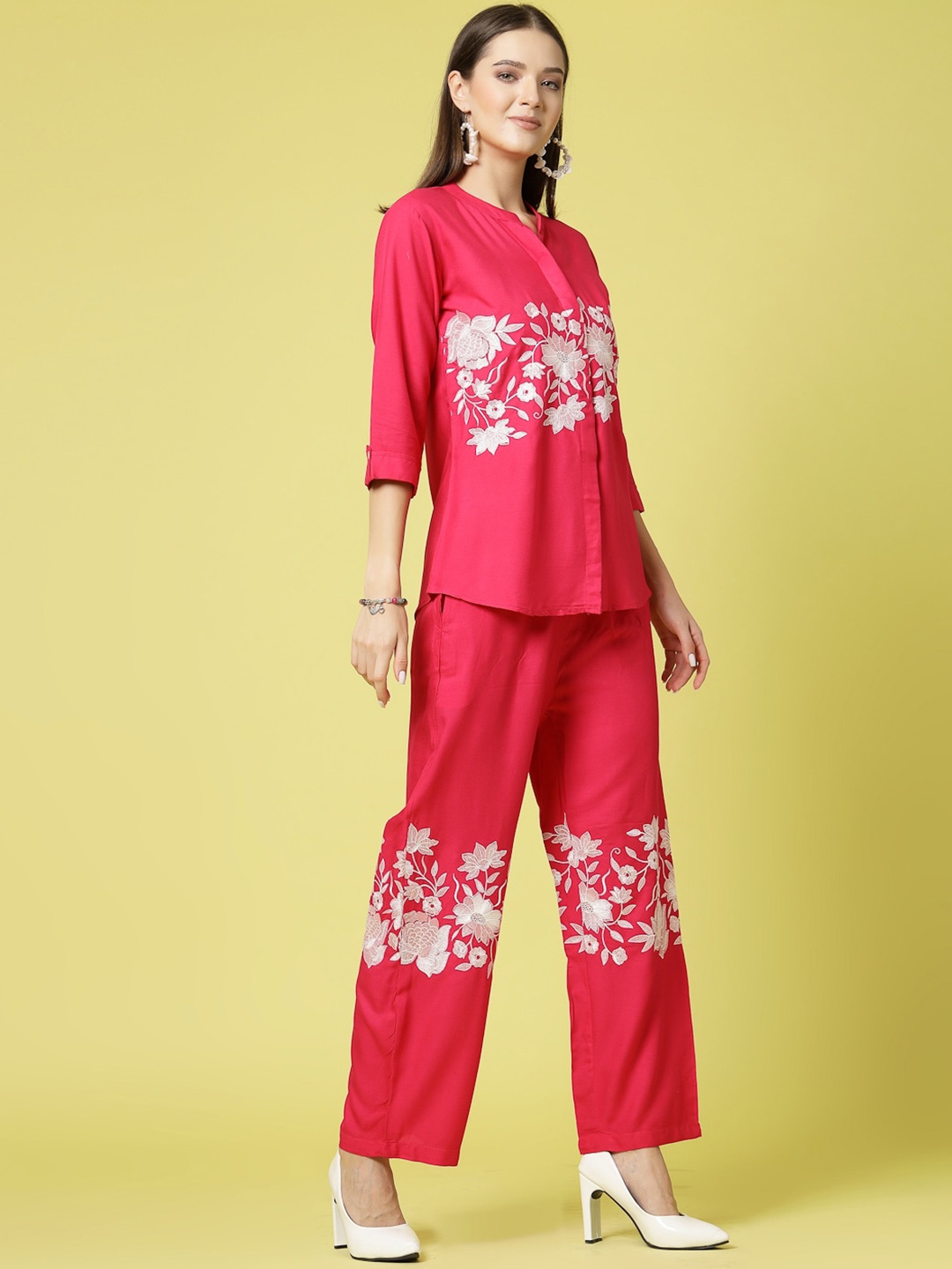 

Molly & Michel Embroidered Pure Cotton Shirt With Trousers, Red