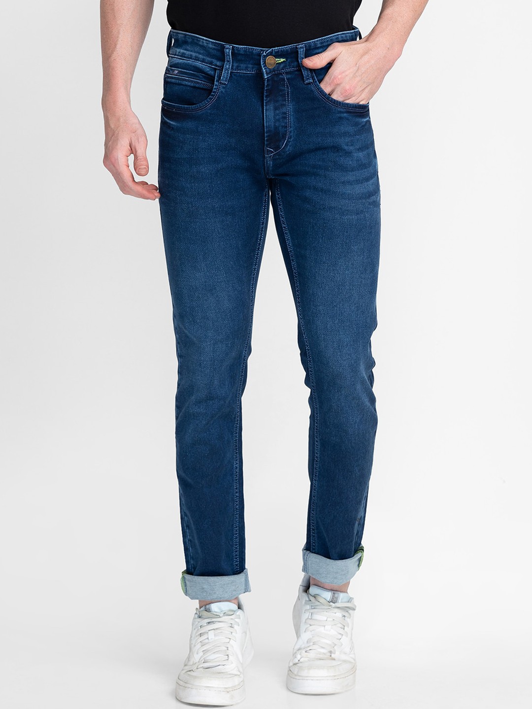

MOZZO Men Lean Slim Fit Clean Look Stretchable Jeans, Blue