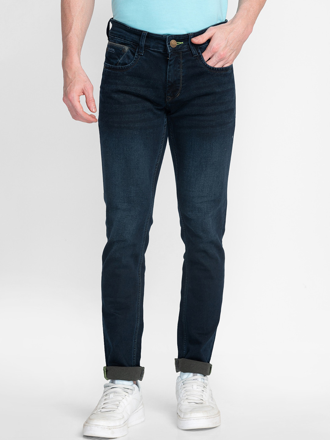 

MOZZO Men Lean Slim Fit Light Fade Clean Look Stretchable Jeans, Olive