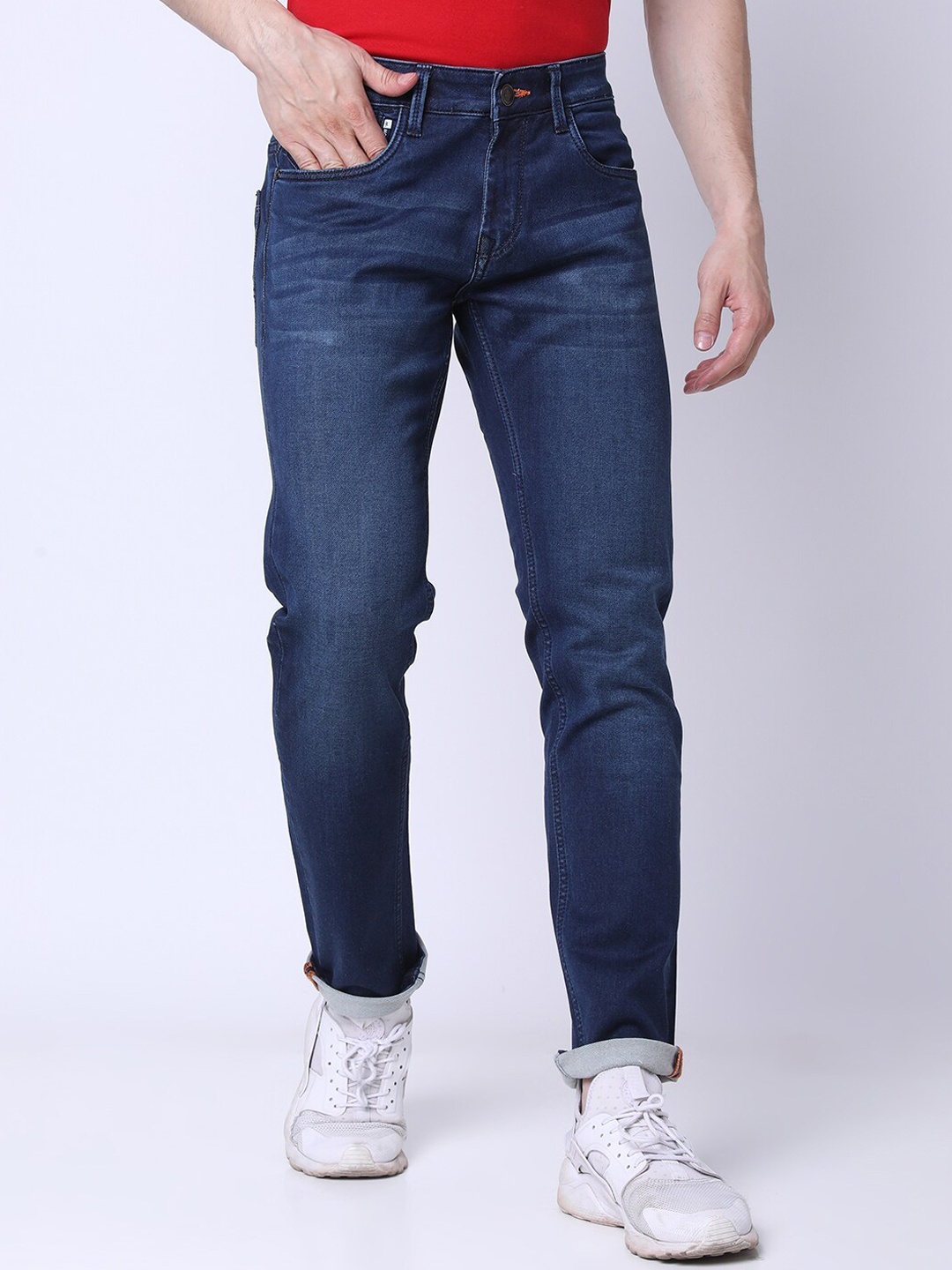 

MOZZO Men Lean Slim Fit Clean Look Stretchable Jeans, Navy blue