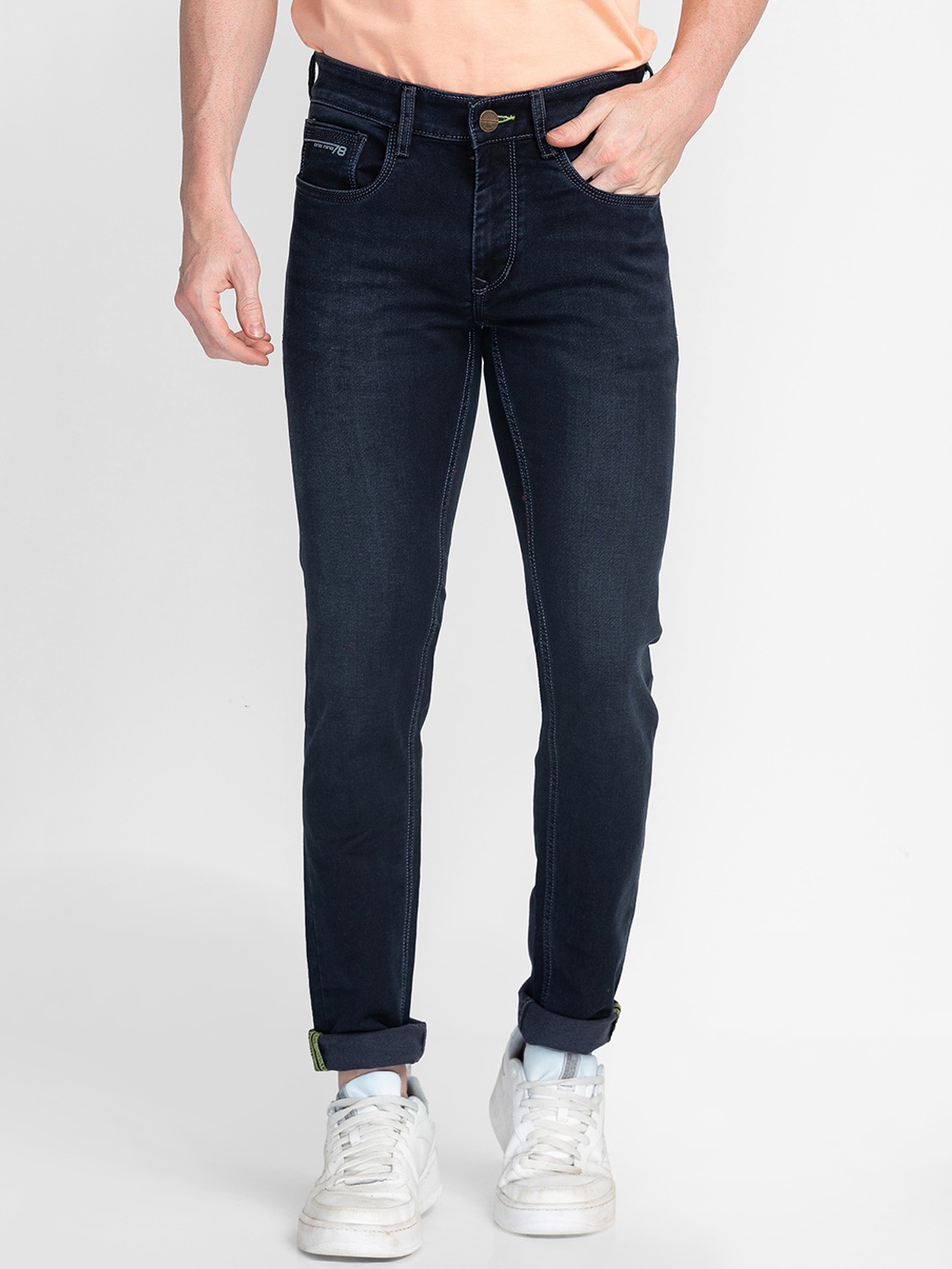 

MOZZO Men Lean Slim Fit Light Fade Clean Look Stretchable Jeans, Navy blue