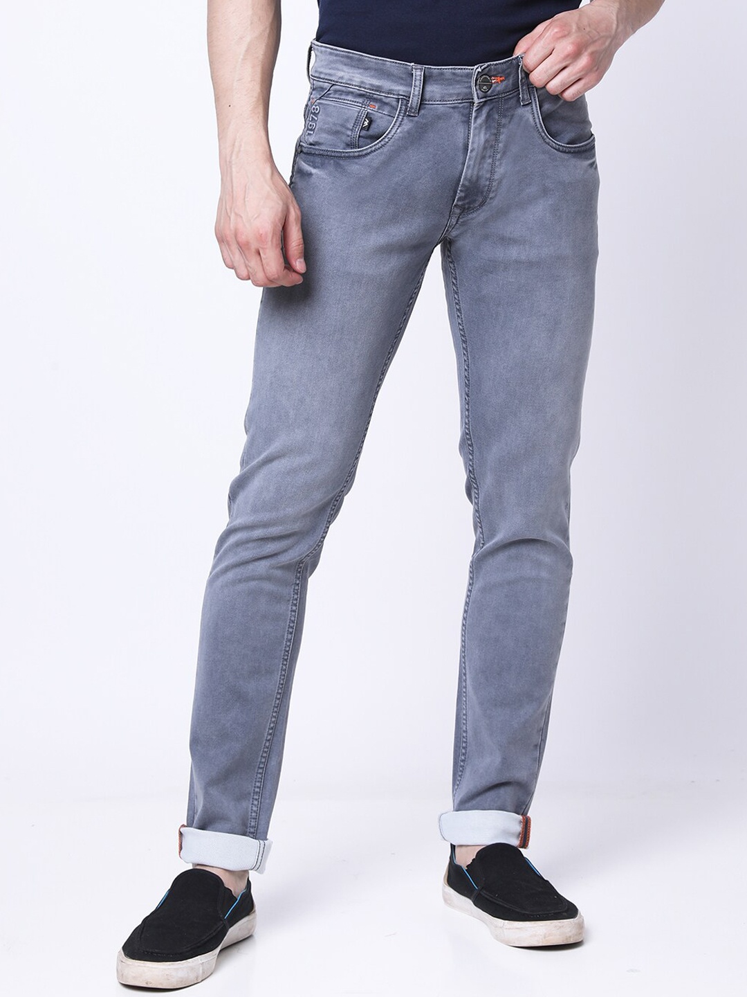 

MOZZO Men Lean Slim Fit Clean Look Light Fade Stretchable Jeans, Grey