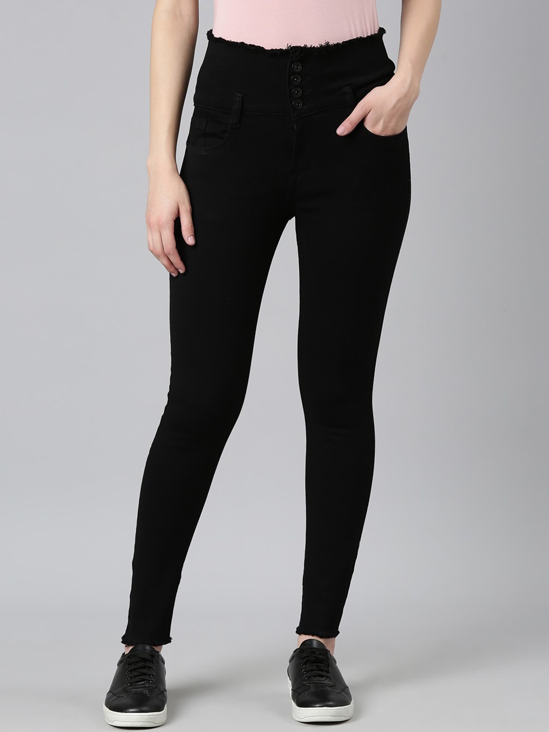 

SHOWOFF Women Jean Super Skinny Mid-Rise Fit Acid Wash Stretchable Clean Look Cotton Jeans, Black