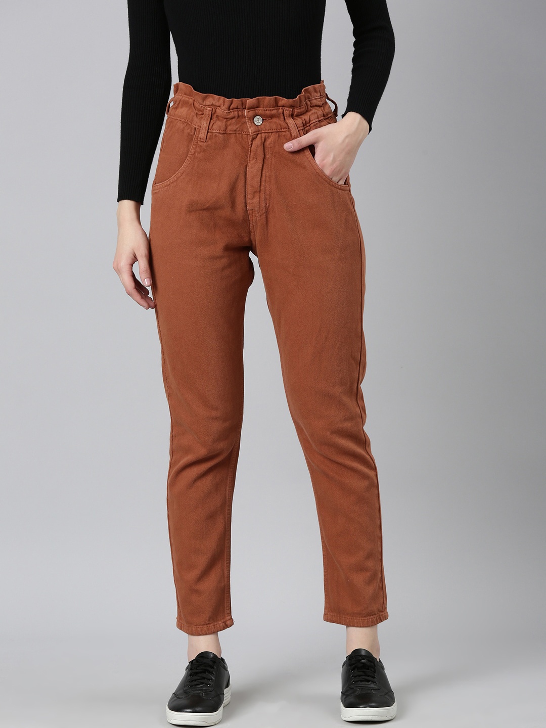 

SHOWOFF Women Jean Acid Wash Mid-Rise Non-Stretchable Cotton Jeans, Rust